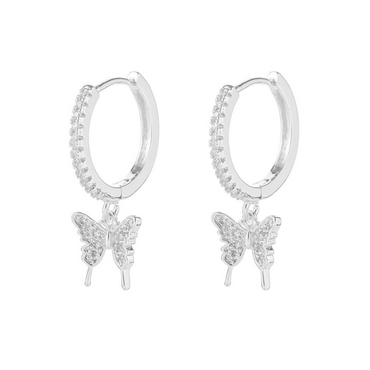 EAR HUGGIES, HUGGIES, CHARM HOOPS, MINI CHARM HOOPS, BUTTERFLY, SILVER