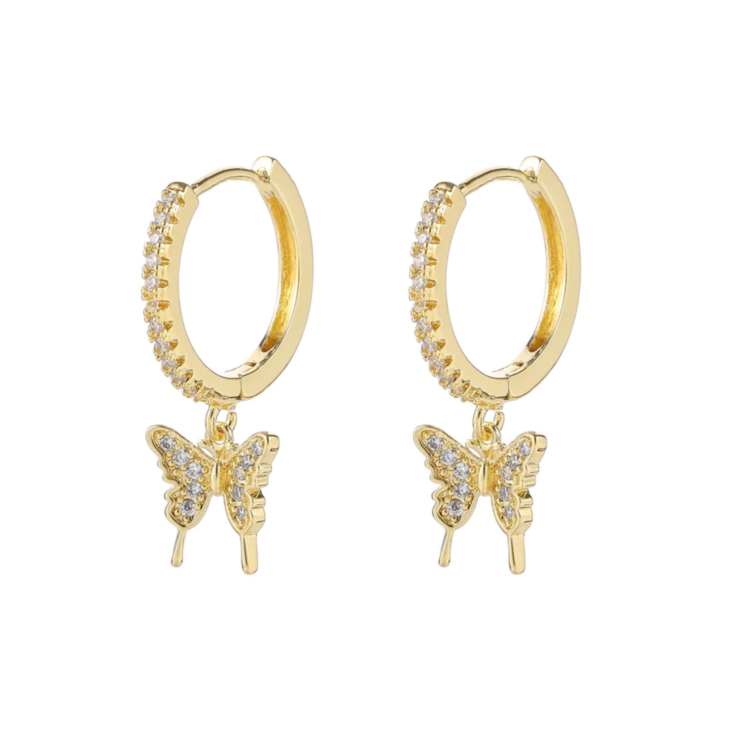 EAR HUGGIES, HUGGIES, CHARM HOOPS, MINI CHARM HOOPS, BUTTERFLY, GOLD