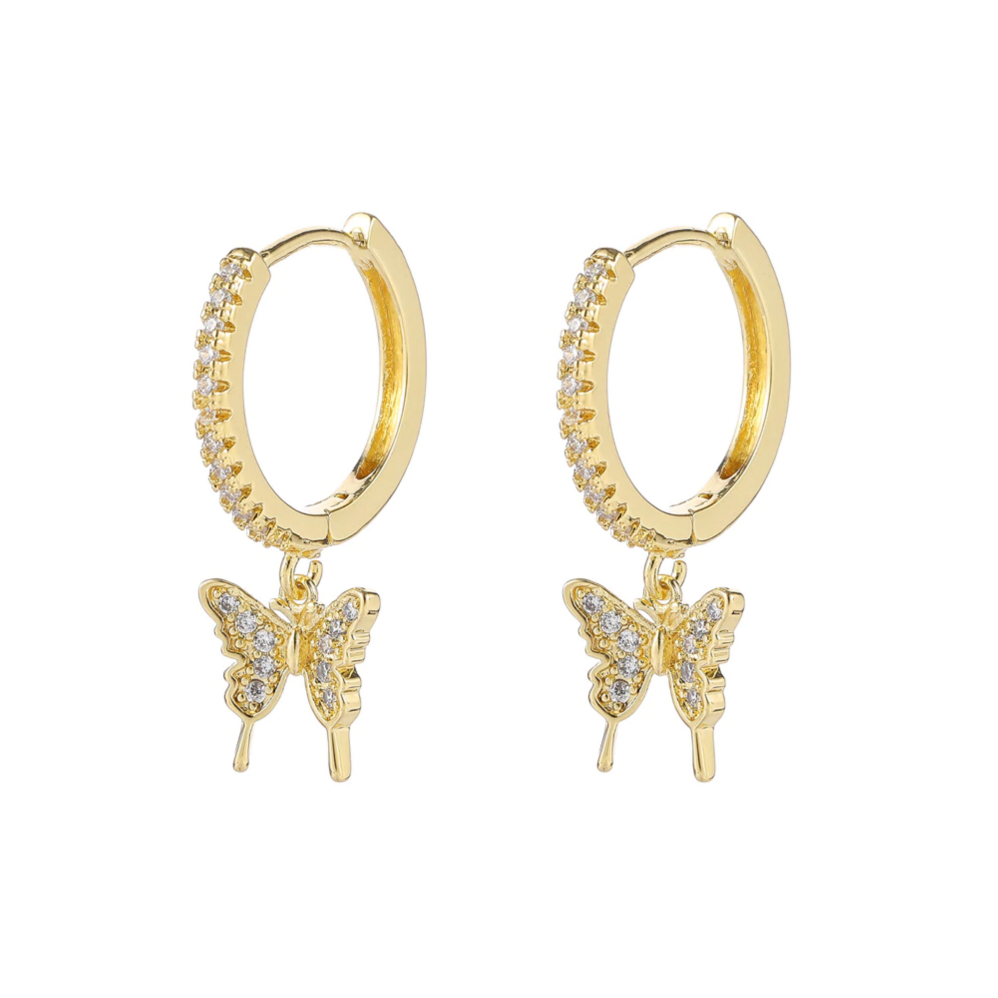 EAR HUGGIES, HUGGIES, CHARM HOOPS, MINI CHARM HOOPS, BUTTERFLY, GOLD